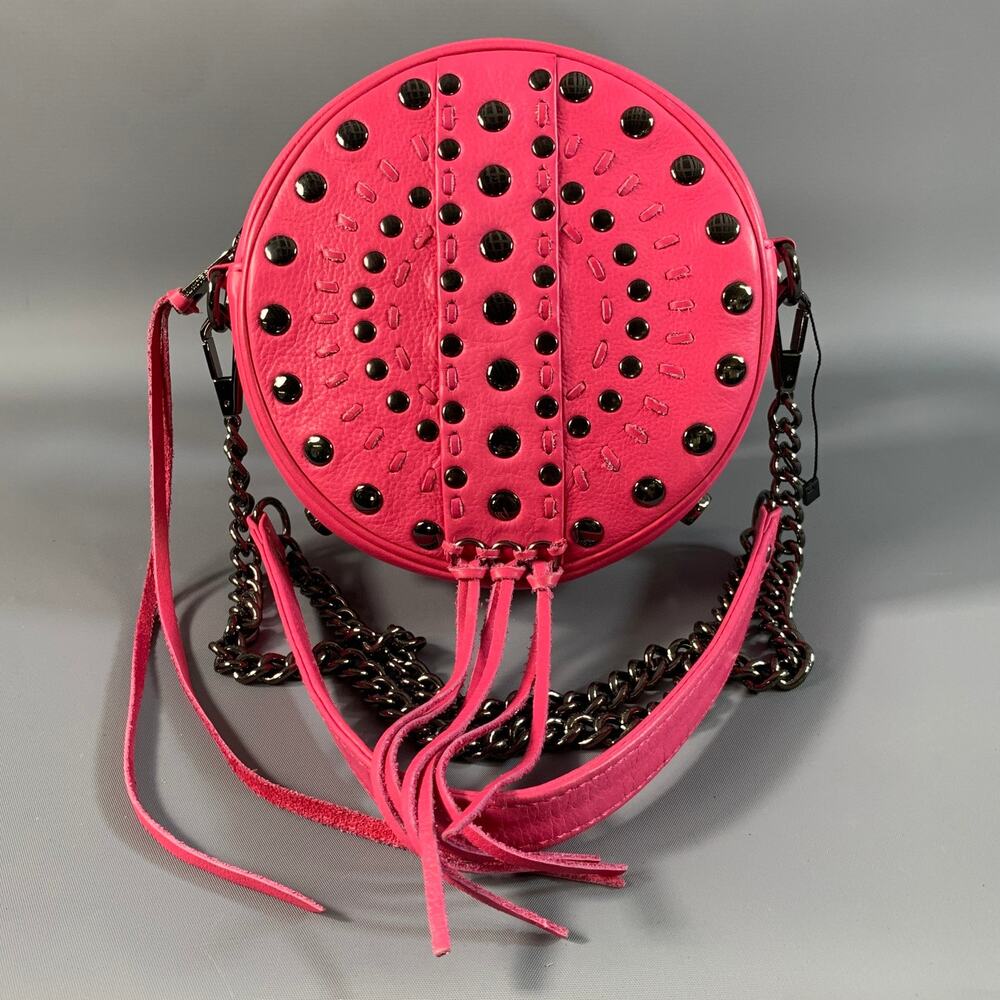 REBECCA MINKOFF Pink Gunmetal Studded Leather Cross Body Bag
